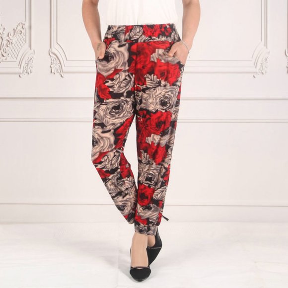 Daily Use Casual Pants for Women Floral Relaxed Fit side pockets Stretchy Pants - Picture 7 of 7